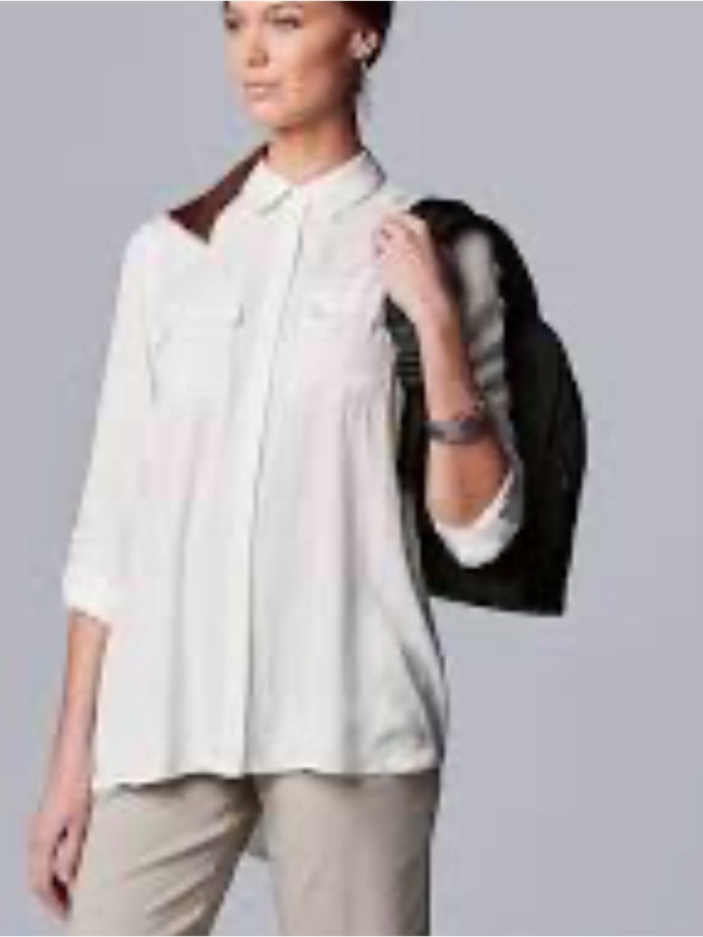 Simply Vera Wang XXL white classic rayon roll arm button down coastal blouse